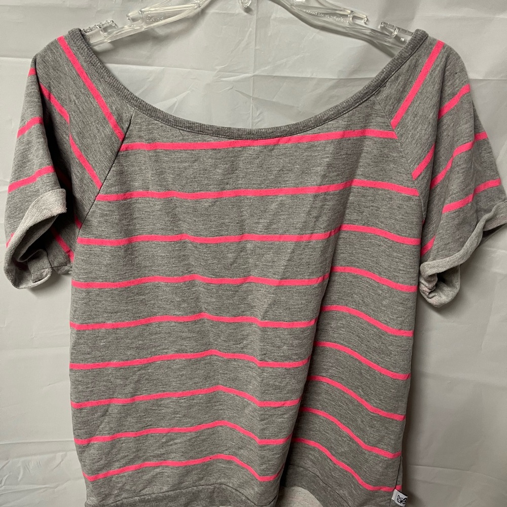Self Esteem Gray and Pink Striped Short Sleeve Top